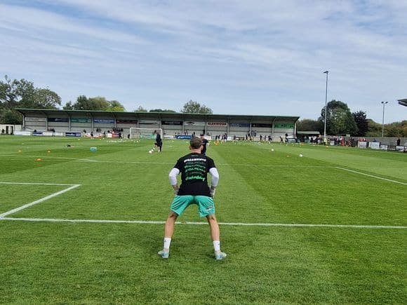 Darlo spread the message during the warm-up/Colin Young